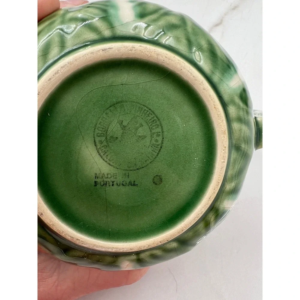 Bordallo Pinheiro Cabbage Green Tea Cup and Saucer Set Made in Portugal Ceramic